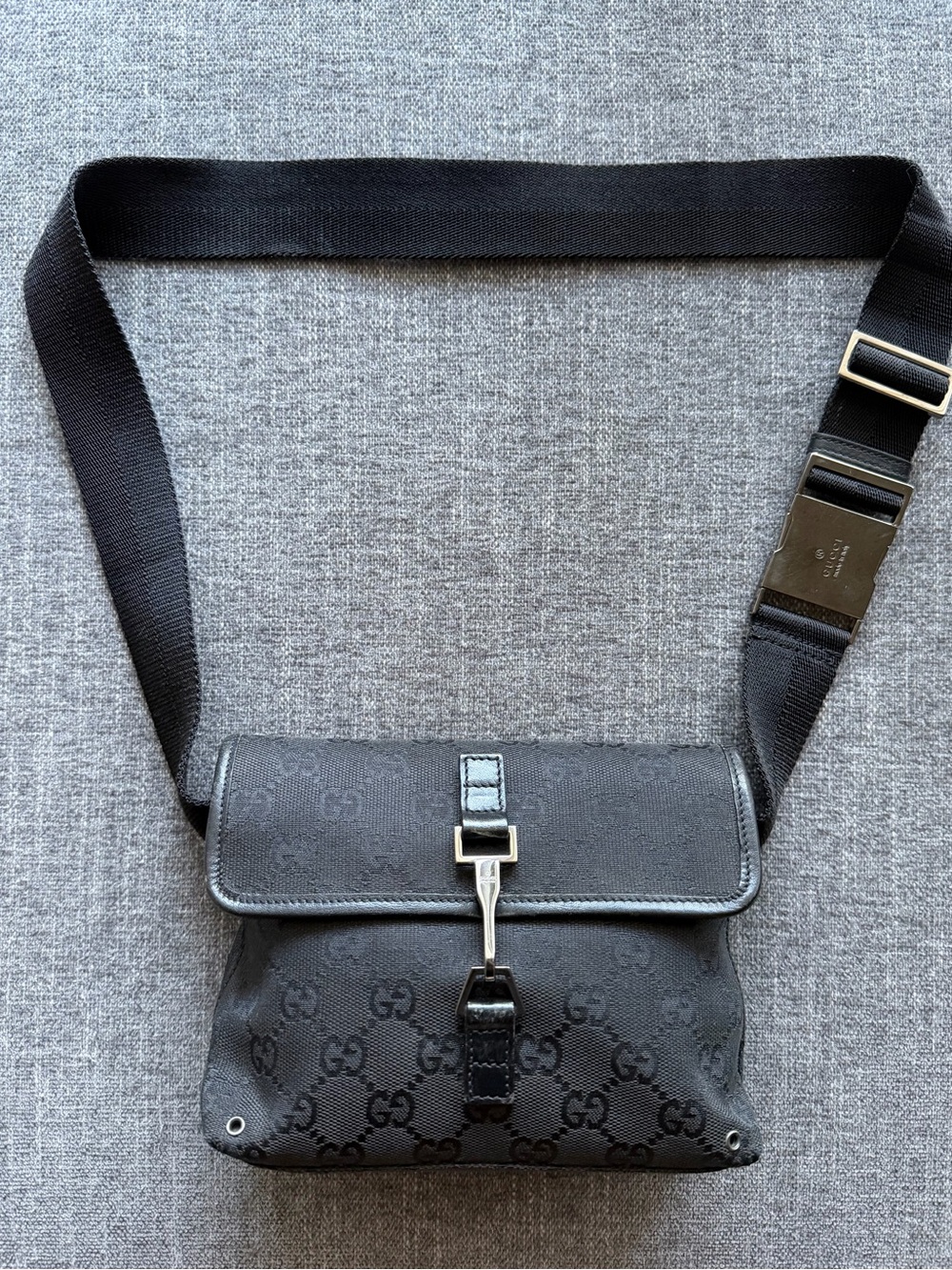 Gucci Black GG Monogram with Web Strap Belt Bag